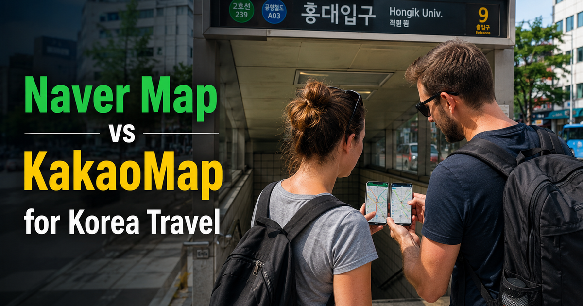 Tourist checking a map near a Seoul subway entrance