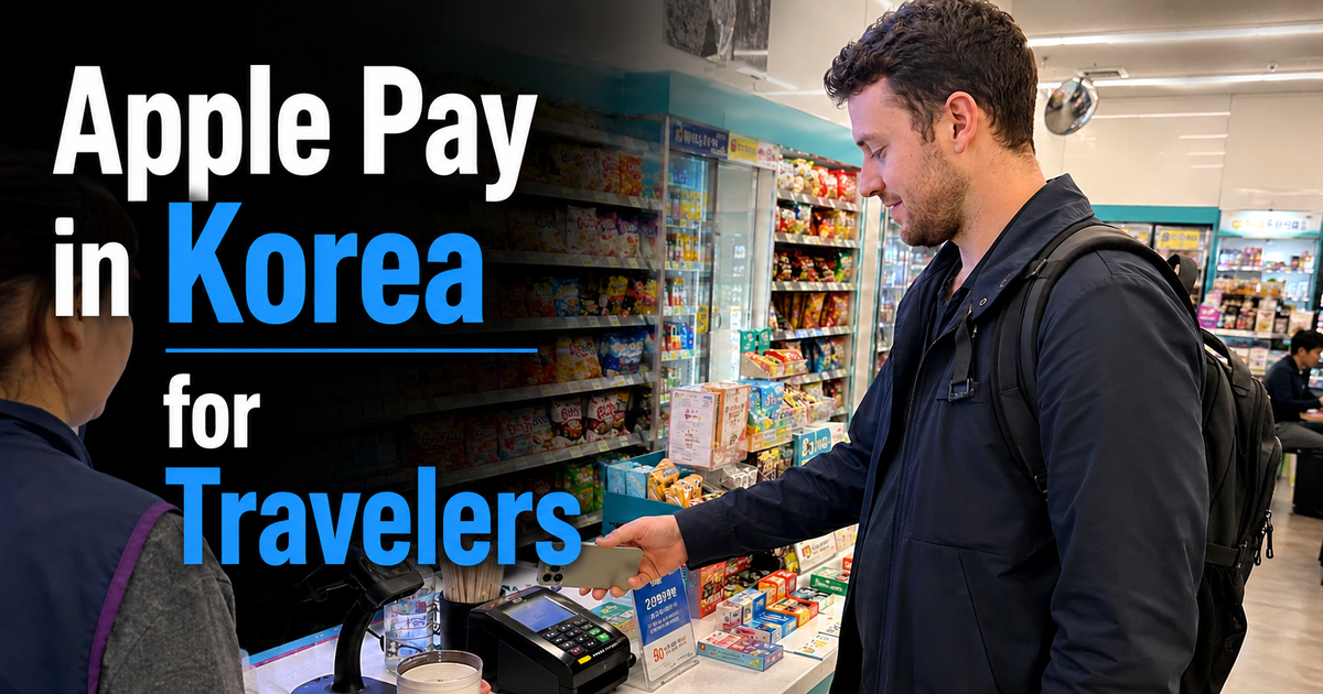Traveler trying phone payment at a Seoul convenience store