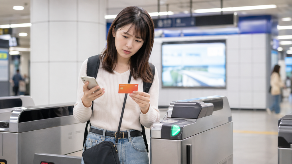 WOWPASS チャージできない時に地下鉄改札で確認する日本人女性旅行者