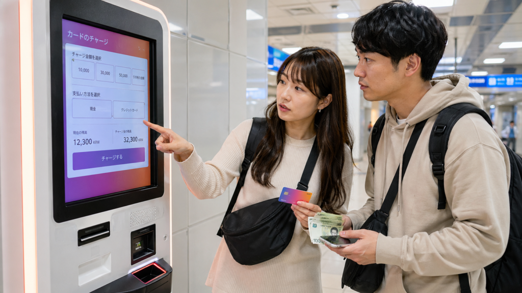 韓国 WOWPASS 使い方とチャージ方法を確認する日本人カップル