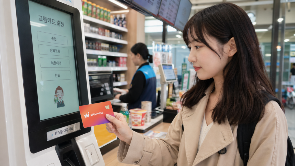 韓国 コンビニでWOWPASSの交通カード残高をチャージする方法