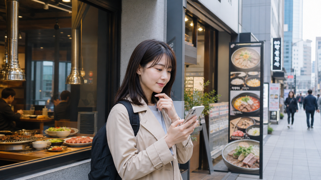 ソウルで1人飯しやすいレストランを比較する日本人女性