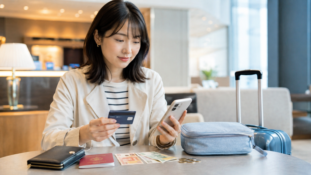 韓国でカードが使えない時に現金や別の支払い方法を確認する日本人旅行者の実用イメージ画像