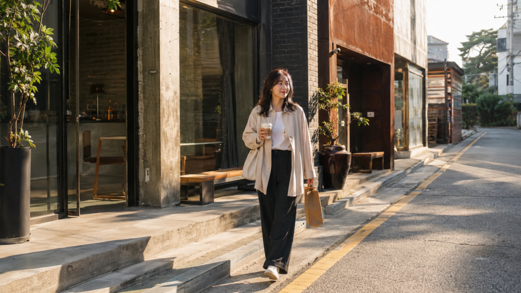 聖水で朝カフェを快適に楽しむ旅行者のイメージ