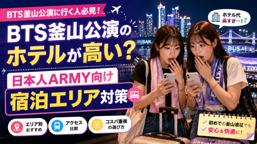 BTS釜山公演のホテルが高いと悩む日本人ARMY向け宿泊エリア対策のブログサムネイル