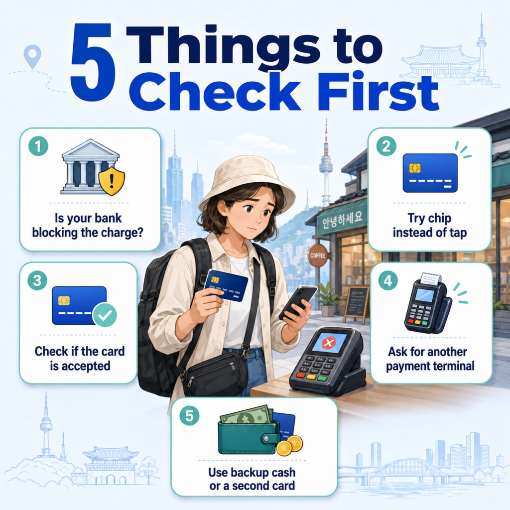 Checklist of the first five things to check when your credit card does not work in Korea