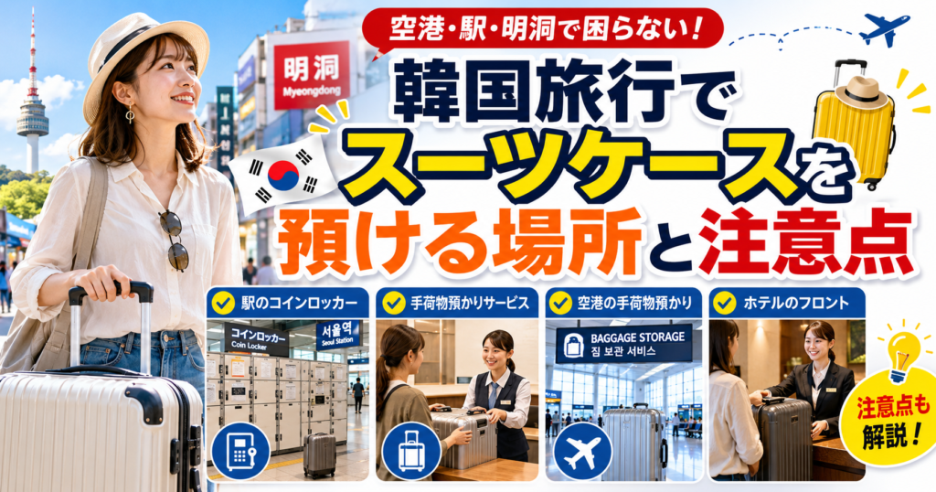 韓国旅行でスーツケースを預ける場所と注意点を紹介するサムネイル画像