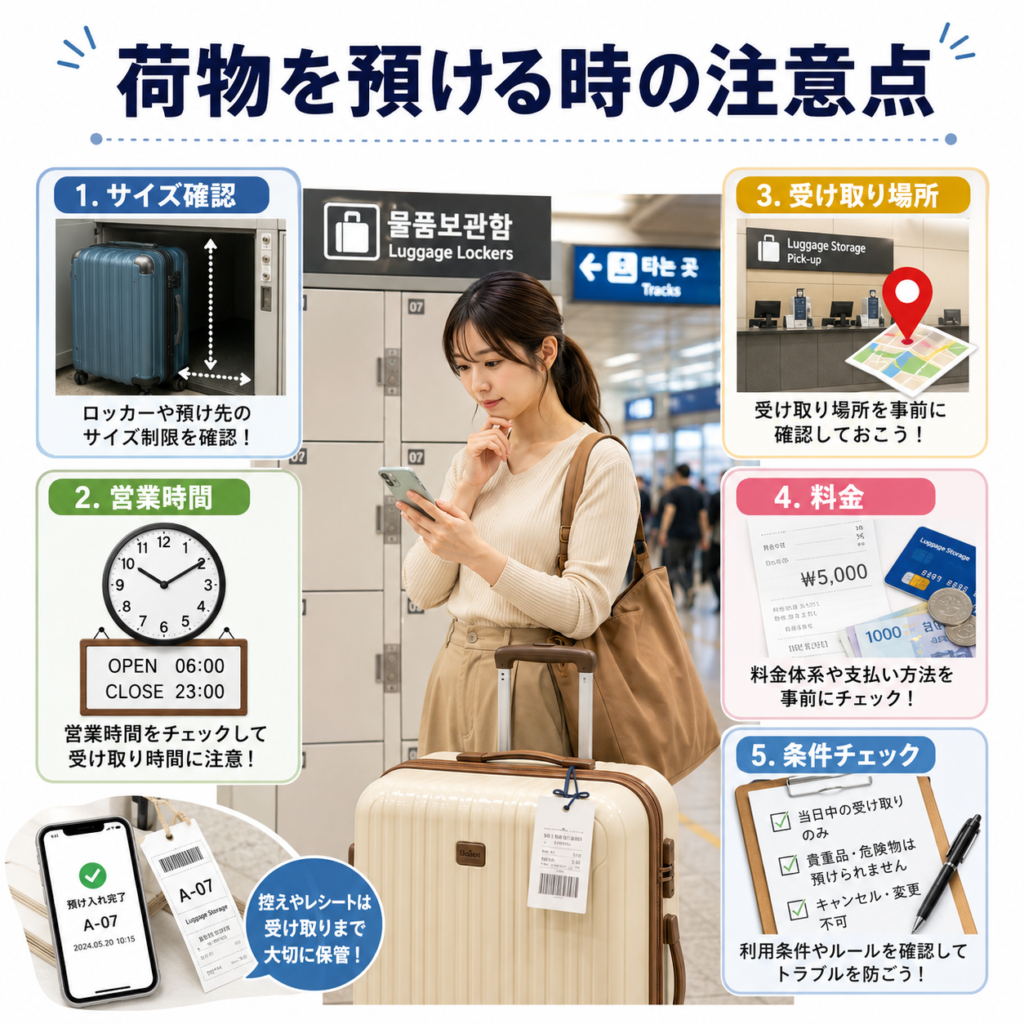 韓国旅行で荷物を預ける時の注意点を説明した画像