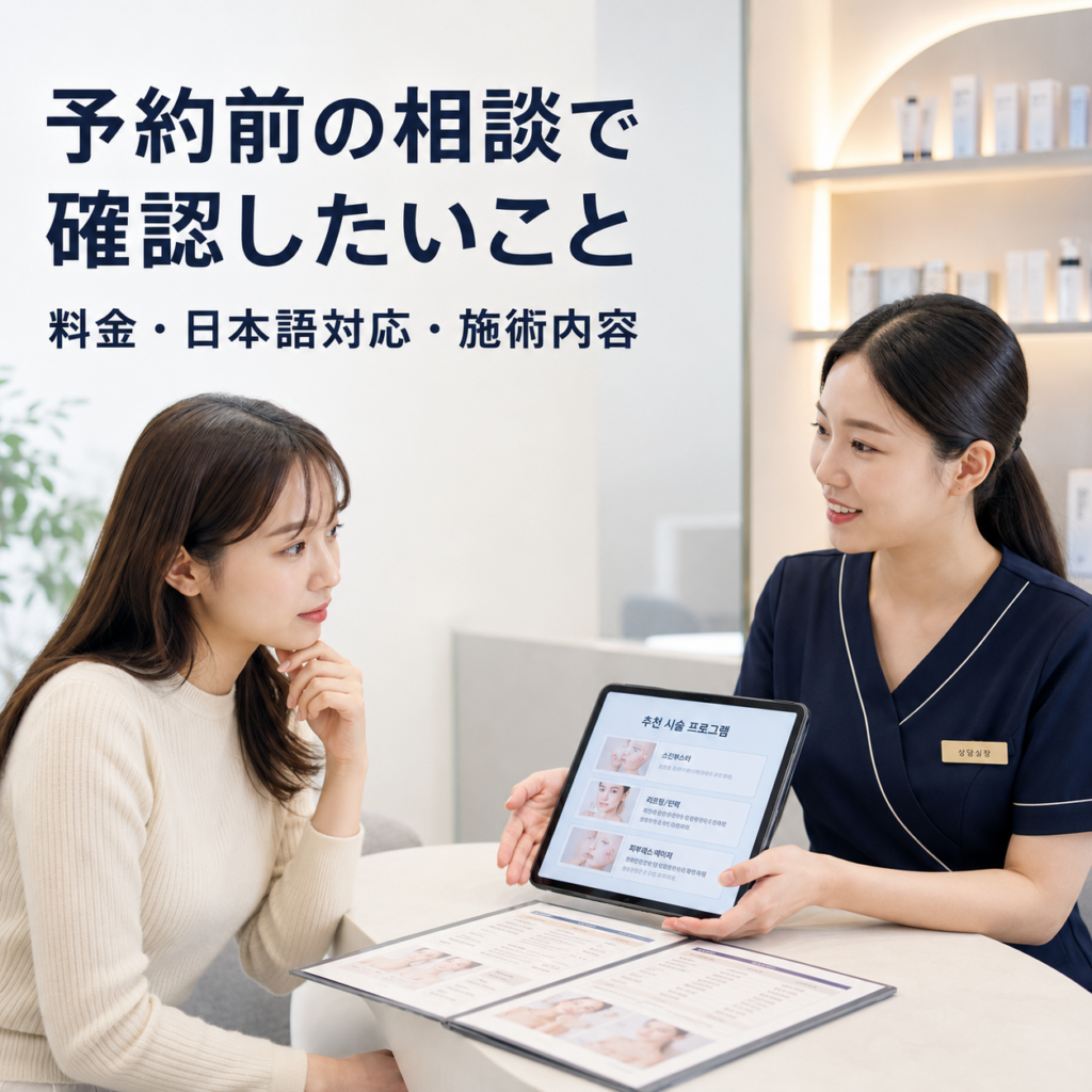 韓国美容クリニックで予約前に相談する日本人女性のイメージ