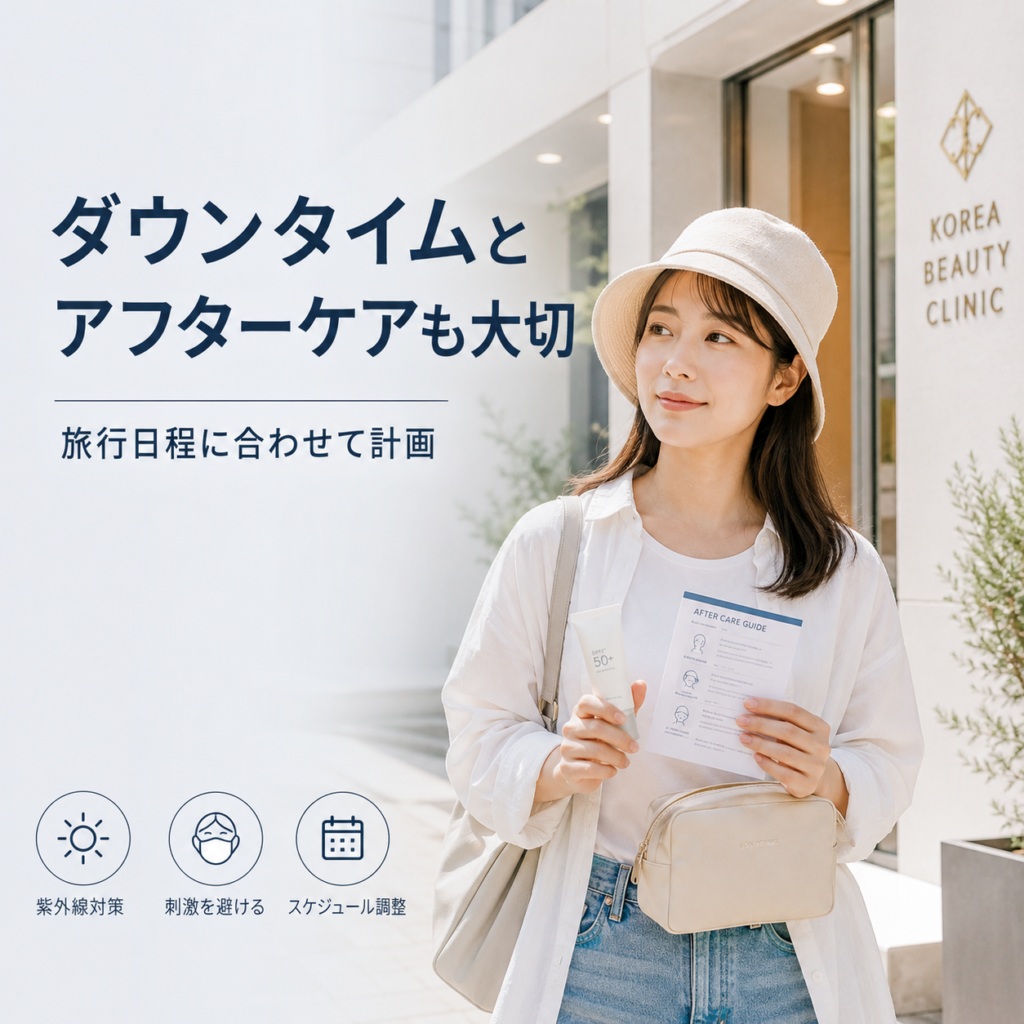 韓国美容クリニックのダウンタイムとアフターケアを確認する日本人女性のイメージ
