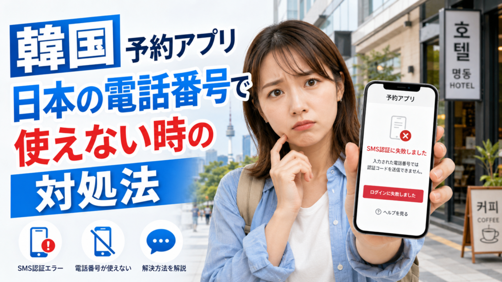 韓国の予約アプリでSMS認証ができずスマートフォンを確認する日本人旅行者