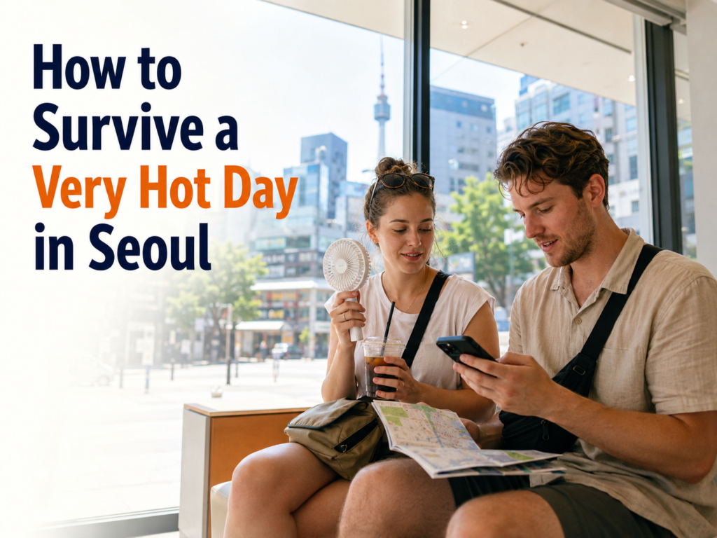 Foreign travelers taking a break indoors during a hot summer day in Seoul