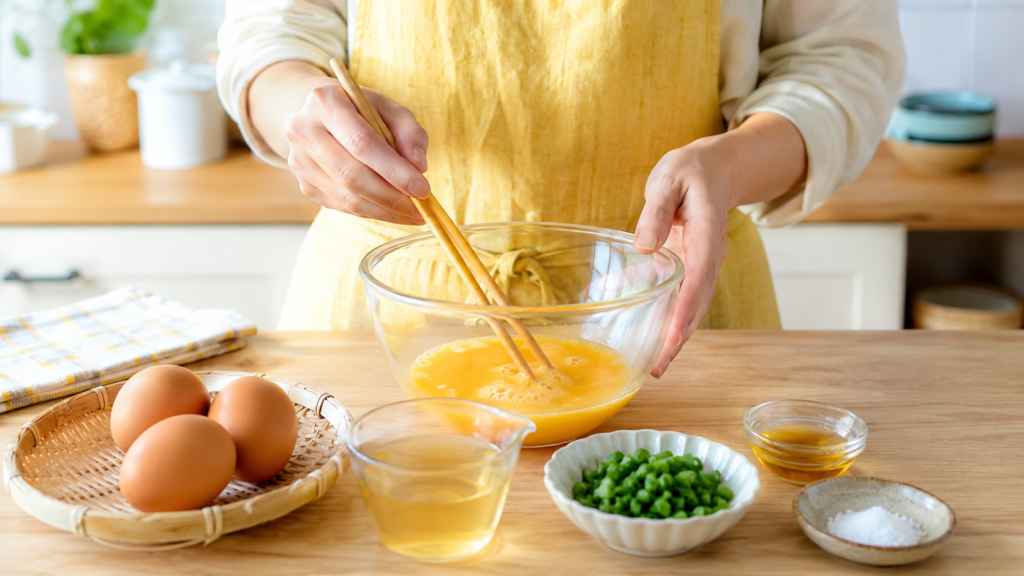 케란찜 재료와 계란을 섞는 준비 과정