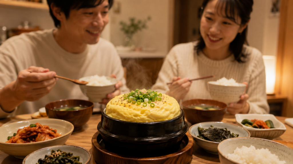 완성된 폭신한 한국 계란요리 케란찜
