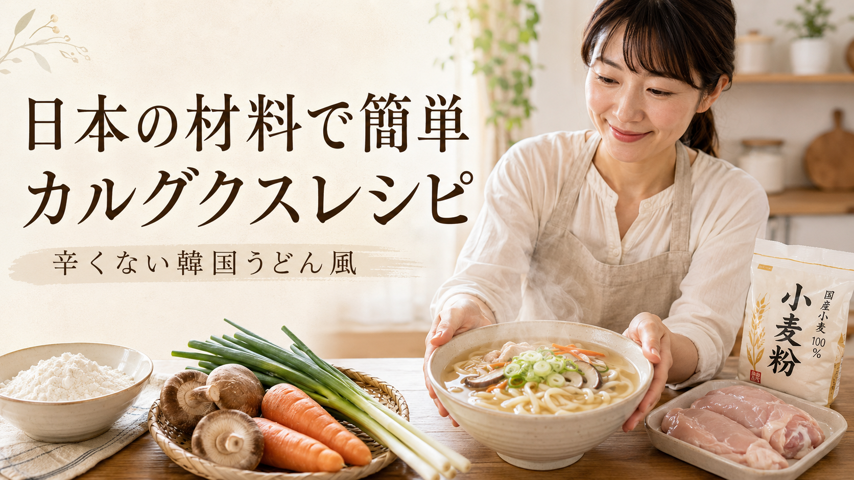 日本の材料で簡単に作れるカルグクスレシピの完成イメージ