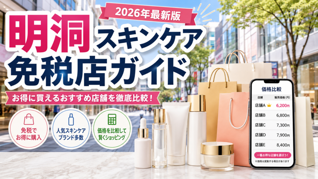 明洞でスキンケアを買う旅行者向けに免税店の選び方を紹介するサムネイル