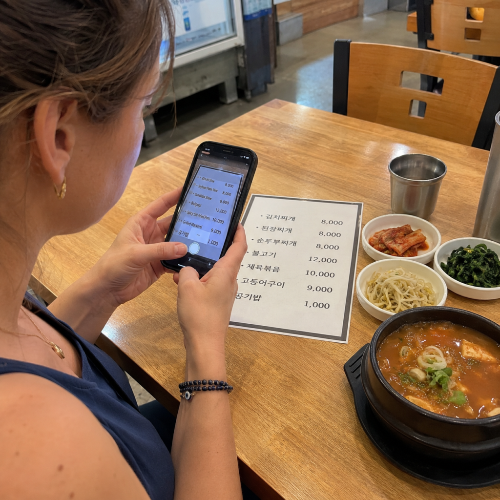 Traveler translates a Korean menu with a phone camera