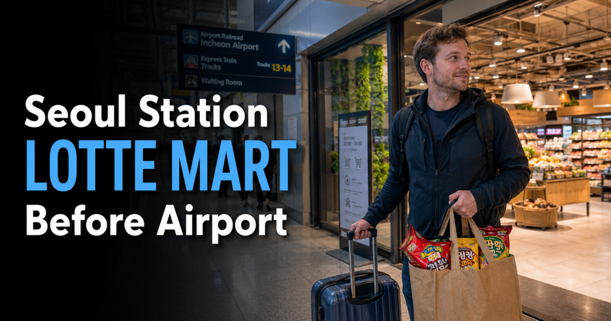 Traveler checks airport train time after shopping in Seoul