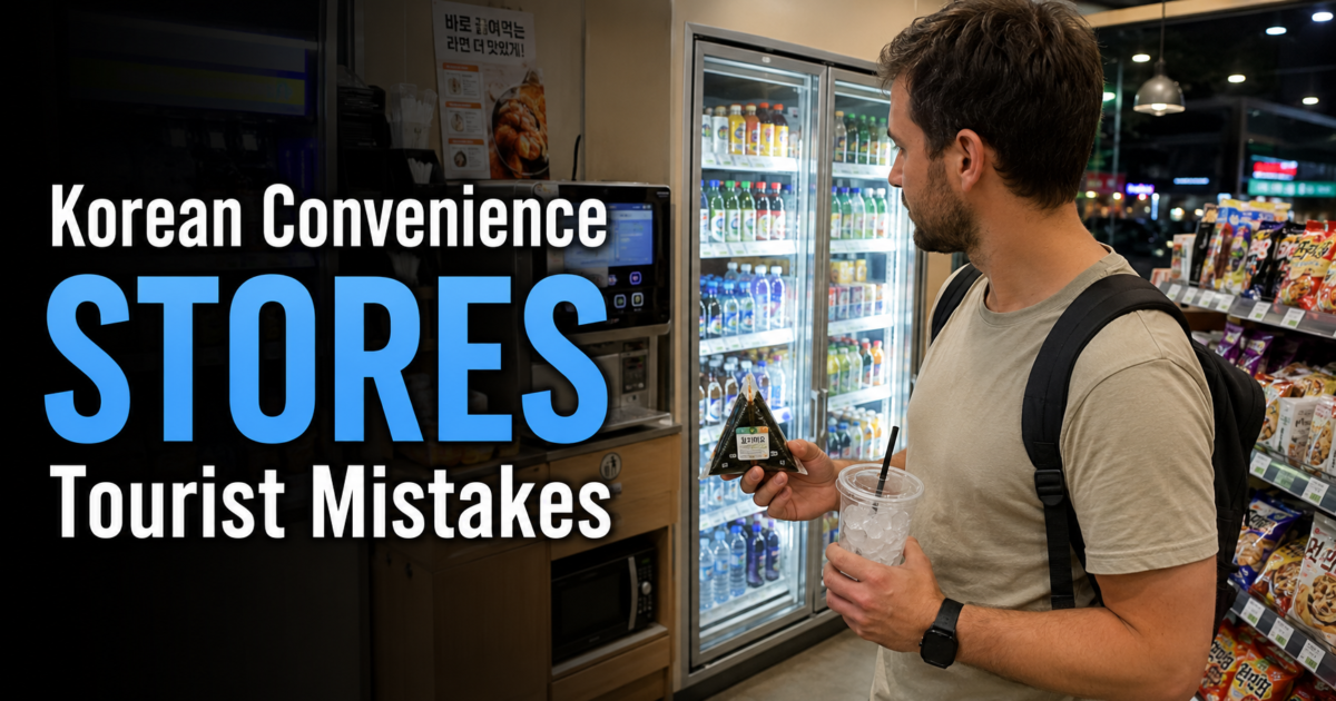 Traveler shops inside a Korean convenience store