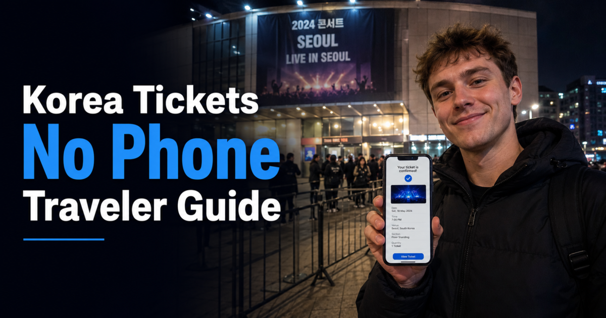 Traveler checks ticket confirmation outside a Seoul concert venue