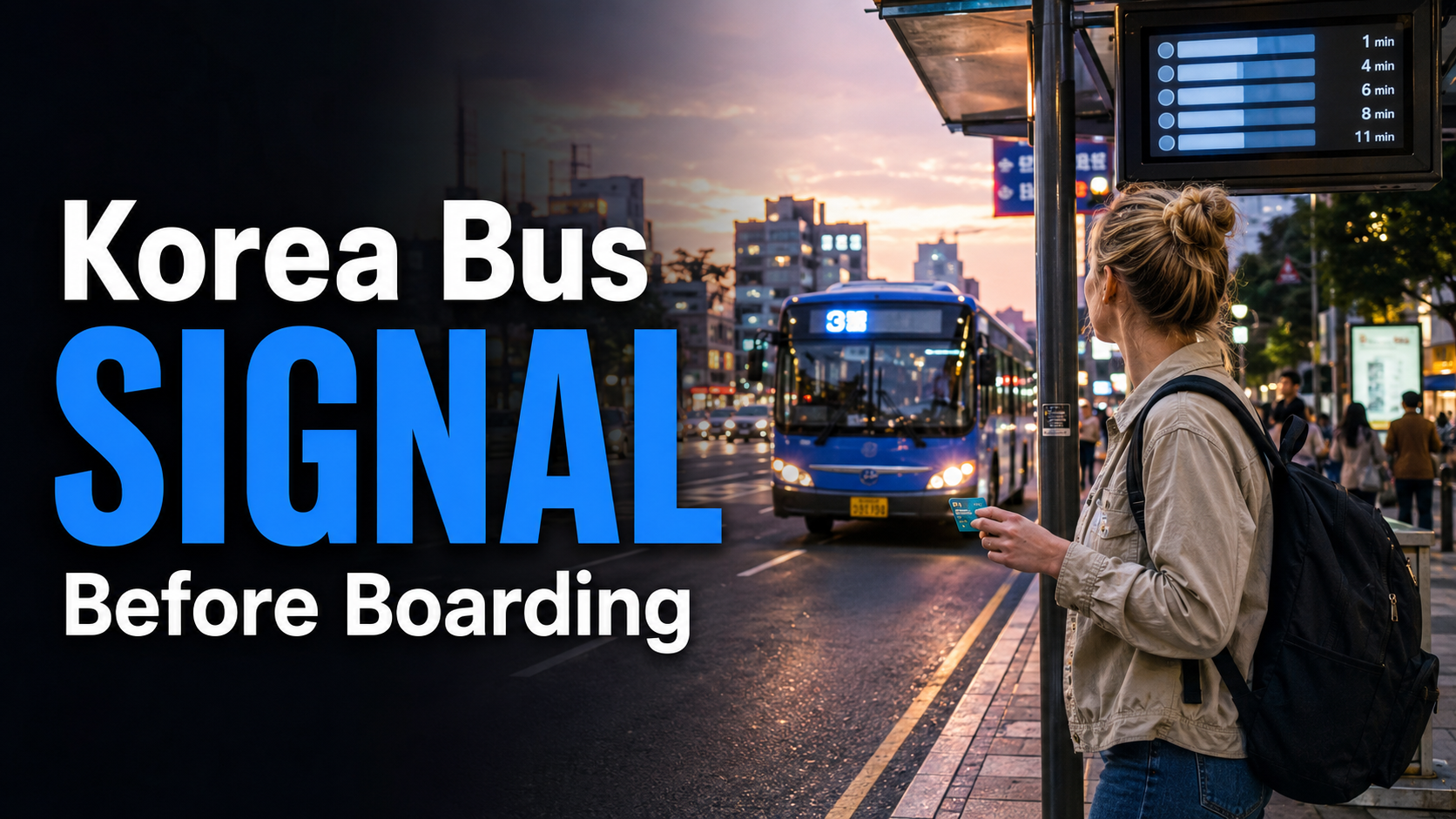Tourist signaling for a bus at a Seoul stop
