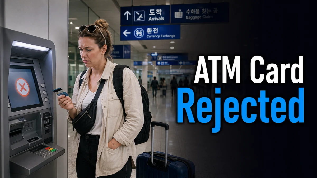 Foreign traveler checking the Global ATM option in Korea