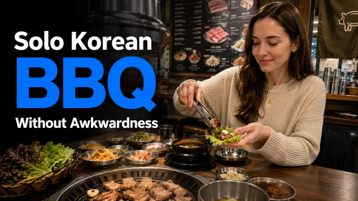 Solo traveler at a Korean BBQ table
