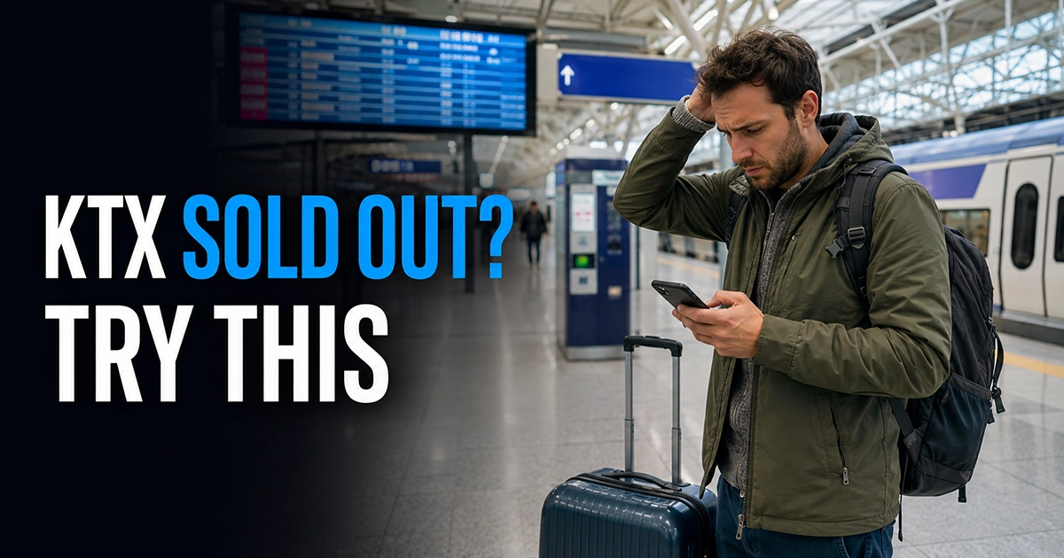 Traveler checking sold-out KTX options at a Korean train station